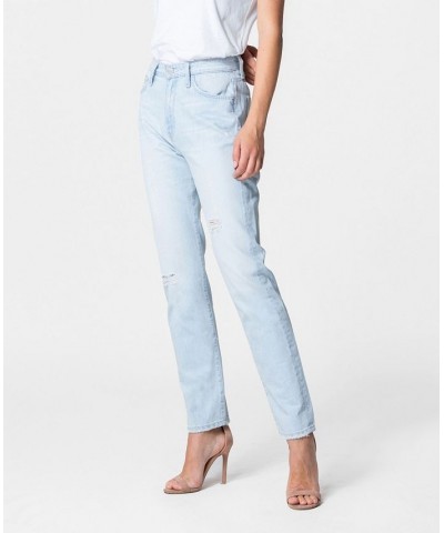 Women's Light Wash Distressed Mom Jeans Light Blue $42.79 Jeans