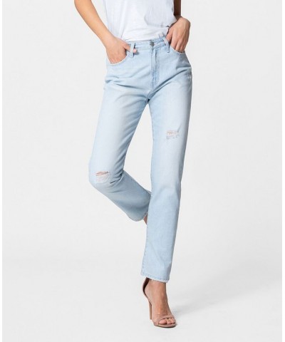 Women's Light Wash Distressed Mom Jeans Light Blue $42.79 Jeans