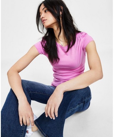 Juniors' Cap-Sleeve T-Shirt Purple $8.48 Tops