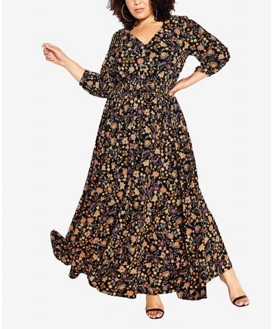 Trendy Plus Size Allison Maxi Dress Black Baroque Ditsy $61.09 Dresses