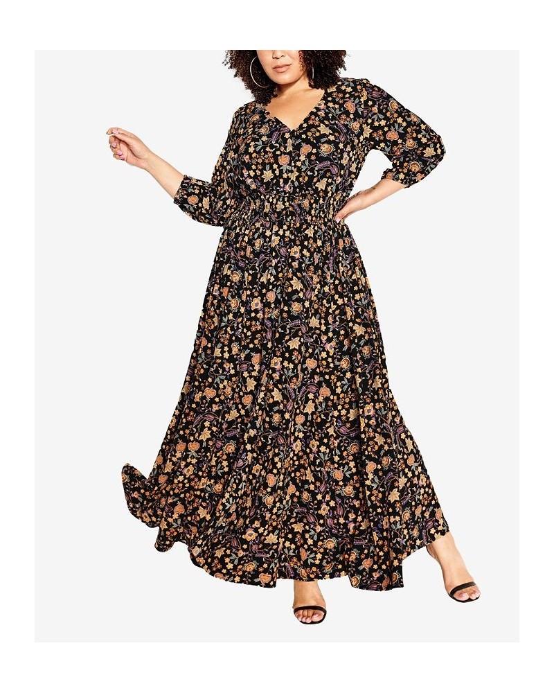 Trendy Plus Size Allison Maxi Dress Black Baroque Ditsy $61.09 Dresses