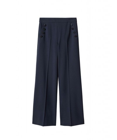 Women's Side Buttons Pants Navy $45.00 Pants