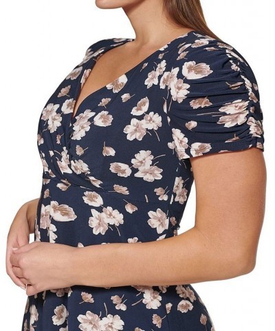 Plus Size Floral-Print Ruched-Sleeve Jersey Dress Sky Captain.latte $39.95 Dresses