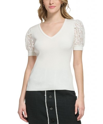 Women's Short Lace Sleeve Sweater White $29.94 Sweaters