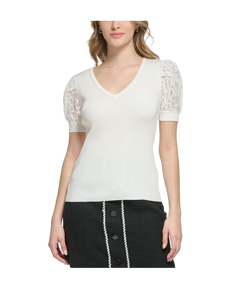 Women's Short Lace Sleeve Sweater White $29.94 Sweaters