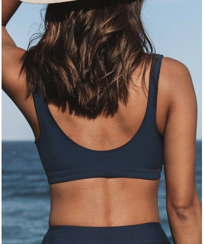 Women's Vapor Wave Cutout Removable Soft Cups Bikini Top Blue $22.79 Swimsuits