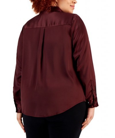 Plus Size Satin Utility Shirt Rich Malbec $18.78 Tops