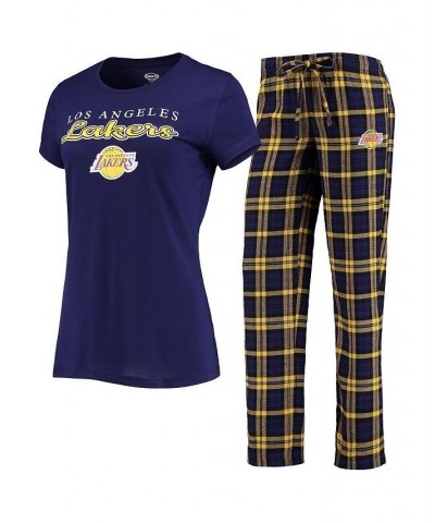 Women's Purple Gold Los Angeles Lakers Lodge T-shirt and Pants Sleep Set Purple, Gold $25.80 Pajama