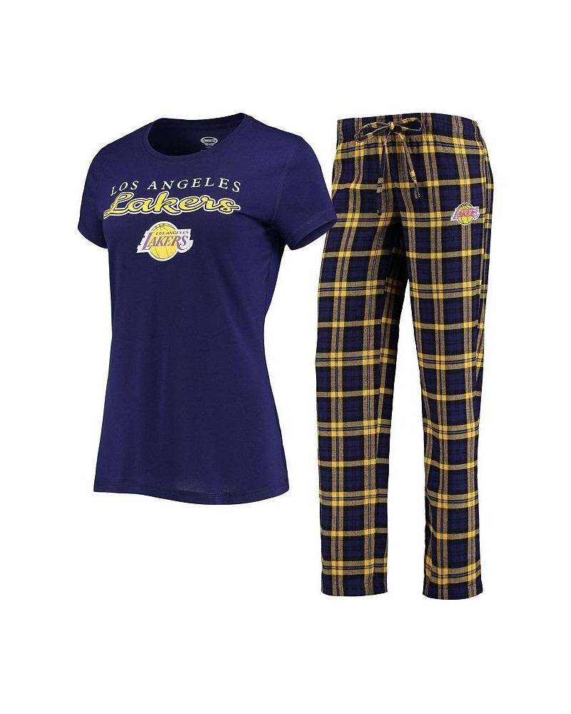 Women's Purple Gold Los Angeles Lakers Lodge T-shirt and Pants Sleep Set Purple, Gold $25.80 Pajama