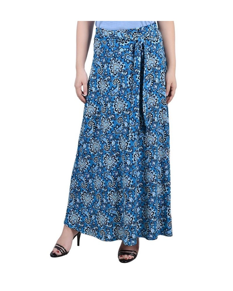 Petite Printed Maxi Skirt with Sash Waist Tie Wine Merrypais $11.78 Skirts