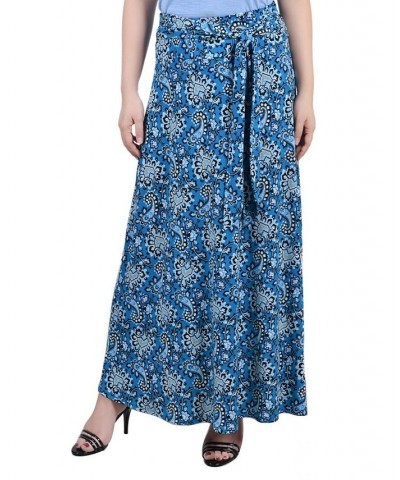 Petite Printed Maxi Skirt with Sash Waist Tie Wine Merrypais $11.78 Skirts