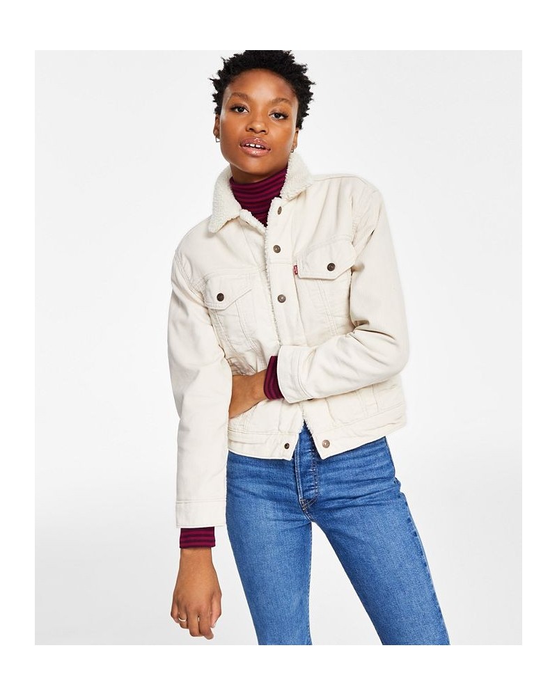 Women's Ex-Boyfriend Cotton Faux-Sherpa-Lined Trucker Jacket White $31.50 Jackets