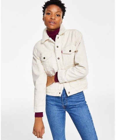 Women's Ex-Boyfriend Cotton Faux-Sherpa-Lined Trucker Jacket White $31.50 Jackets