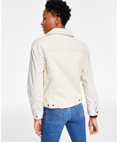 Women's Ex-Boyfriend Cotton Faux-Sherpa-Lined Trucker Jacket White $31.50 Jackets