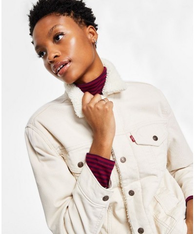 Women's Ex-Boyfriend Cotton Faux-Sherpa-Lined Trucker Jacket White $31.50 Jackets