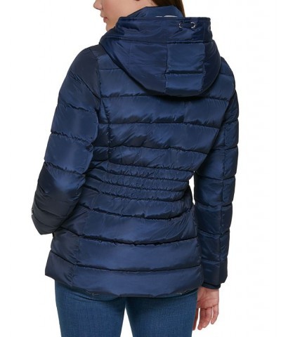 Women's Knit Hooded Puffer Coat Blue $75.20 Coats