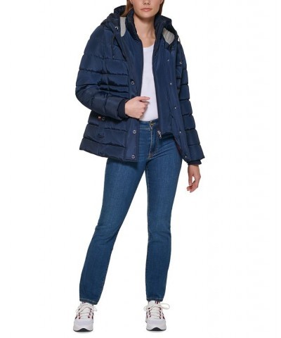 Women's Knit Hooded Puffer Coat Blue $75.20 Coats