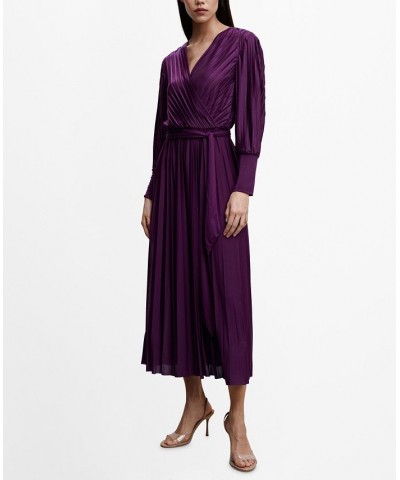 Women's Pleated Wrap Dress Purple $63.70 Dresses