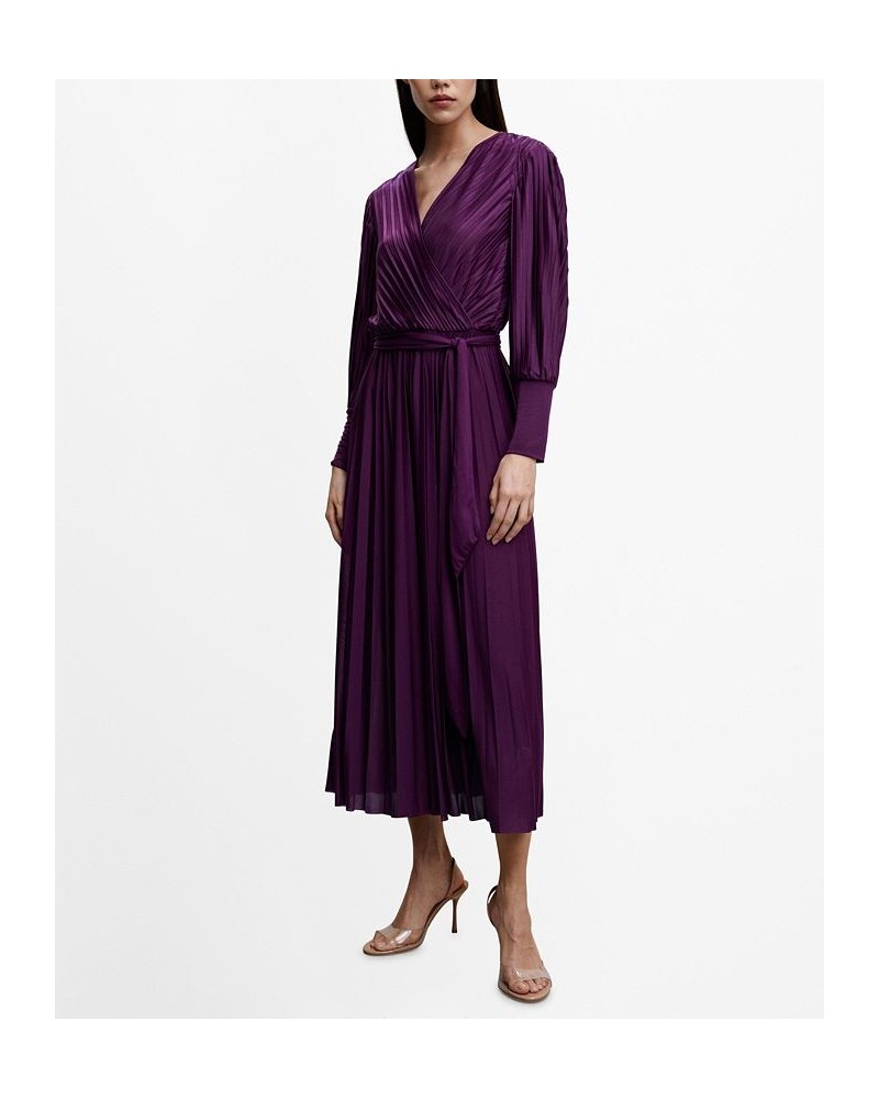 Women's Pleated Wrap Dress Purple $63.70 Dresses