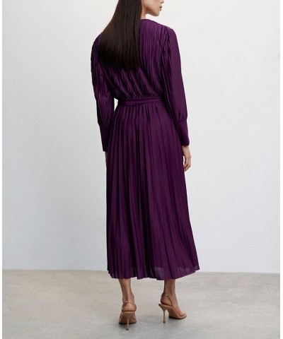 Women's Pleated Wrap Dress Purple $63.70 Dresses