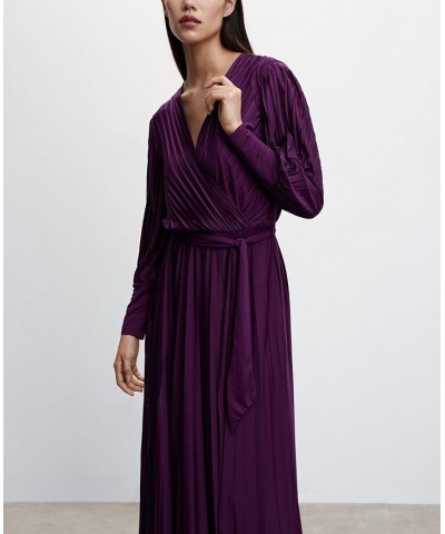 Women's Pleated Wrap Dress Purple $63.70 Dresses