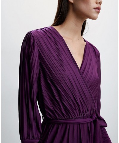 Women's Pleated Wrap Dress Purple $63.70 Dresses