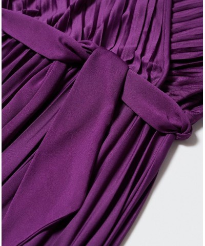 Women's Pleated Wrap Dress Purple $63.70 Dresses