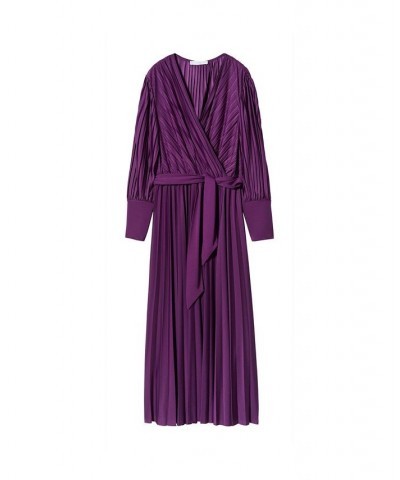 Women's Pleated Wrap Dress Purple $63.70 Dresses