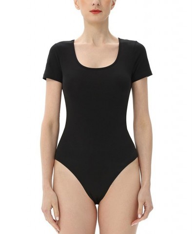 Women's U-neck Basic Bodysuit Top Black $29.40 Tops