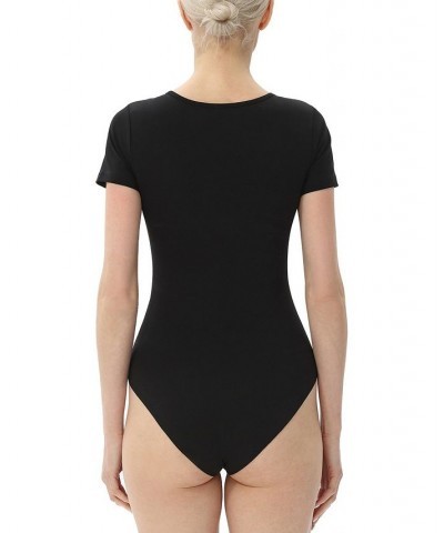 Women's U-neck Basic Bodysuit Top Black $29.40 Tops