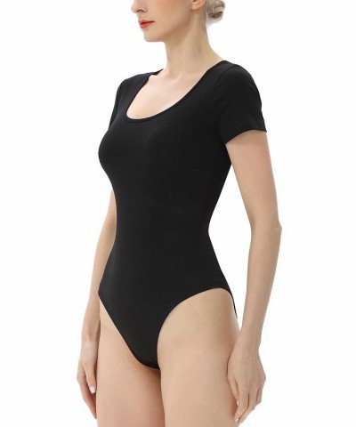 Women's U-neck Basic Bodysuit Top Black $29.40 Tops