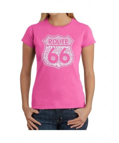 Women's T-Shirt with Route 66 Life Is A Highway Word Art Pink $18.89 Tops