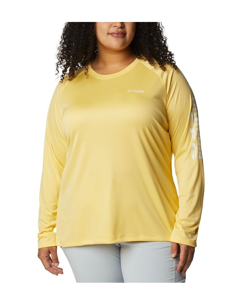 Plus Size PFG Tidal Tee II Omni-Shade T-Shirt Sweet Corn, White Logo $24.00 Tops