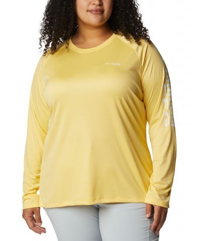 Plus Size PFG Tidal Tee II Omni-Shade T-Shirt Sweet Corn, White Logo $24.00 Tops