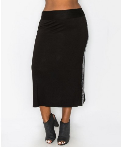 Plus Size Sequin Side Contrast Fold Over Midi Skirt Silver-Tone Black $16.80 Skirts