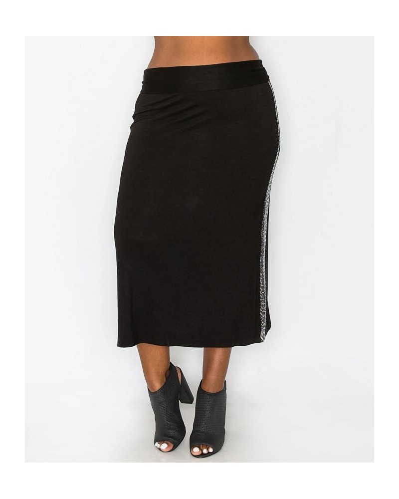 Plus Size Sequin Side Contrast Fold Over Midi Skirt Silver-Tone Black $16.80 Skirts