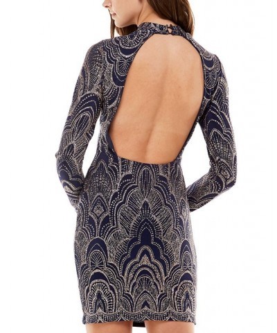 Juniors' Open-Back Glitter Bodycon Dress Navy/Gold $25.49 Dresses