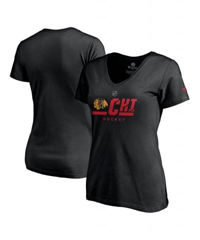 Women's Branded Black Chicago Blackhawks Authentic Pro Secondary Logo V-Neck T-shirt Black $19.75 Tops