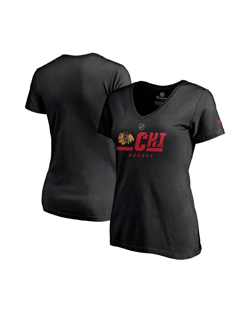 Women's Branded Black Chicago Blackhawks Authentic Pro Secondary Logo V-Neck T-shirt Black $19.75 Tops