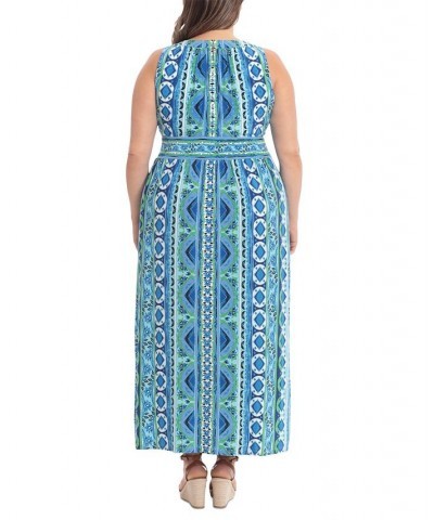 Plus Size Halter Keyhole Printed Maxi Dress Blue $41.42 Dresses