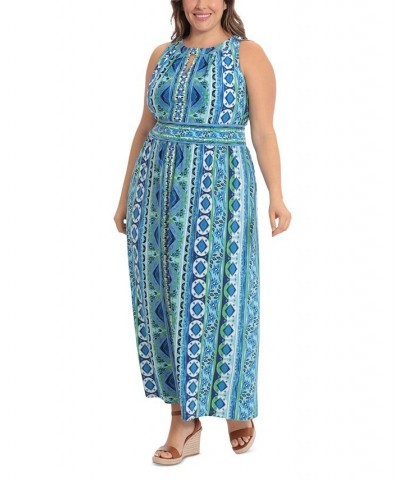 Plus Size Halter Keyhole Printed Maxi Dress Blue $41.42 Dresses