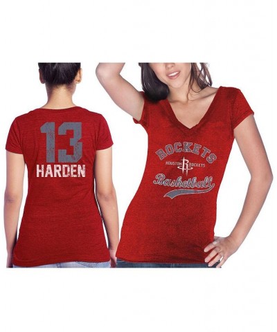 Women's Threads James Harden Red Houston Rockets Name & Number Tri-Blend T-shirt Red $28.99 Tops