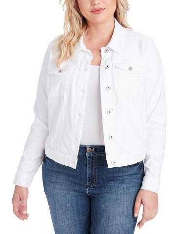 Trendy Plus Size Pixie Long Sleeve Denim Jacket White $23.39 Jackets