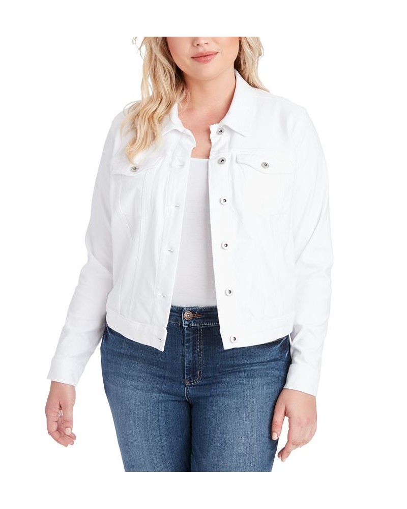 Trendy Plus Size Pixie Long Sleeve Denim Jacket White $23.39 Jackets