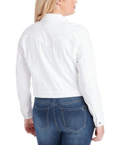 Trendy Plus Size Pixie Long Sleeve Denim Jacket White $23.39 Jackets