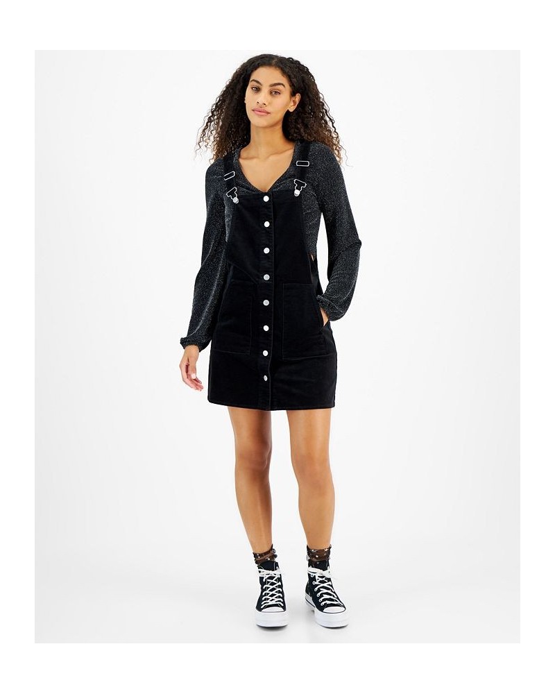 Juniors' Velvet Button-Front Pinafore Dress Black $16.79 Dresses