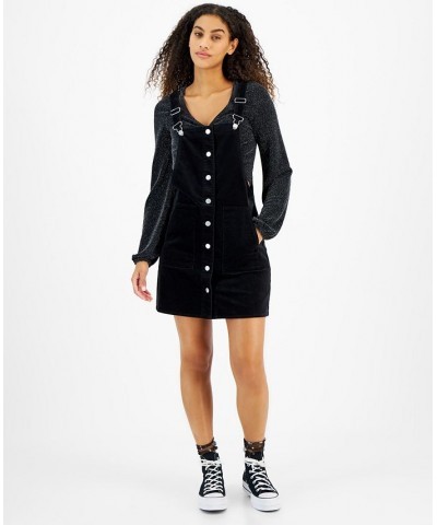 Juniors' Velvet Button-Front Pinafore Dress Black $16.79 Dresses