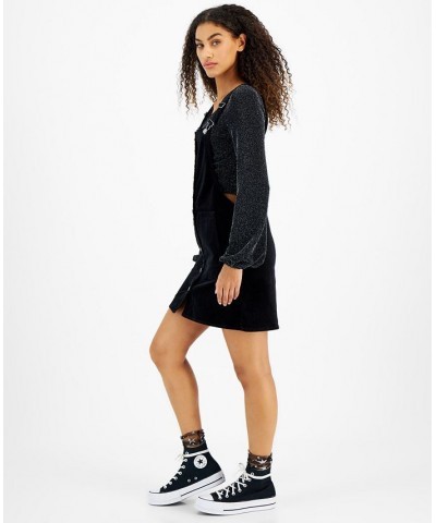 Juniors' Velvet Button-Front Pinafore Dress Black $16.79 Dresses