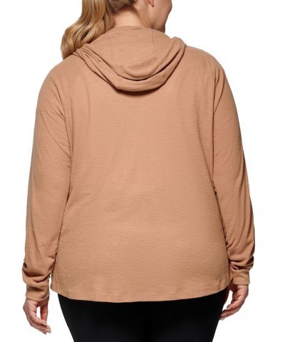 Plus Size Ruched-Sleeve Zip Hoodie Teak $17.78 Jackets