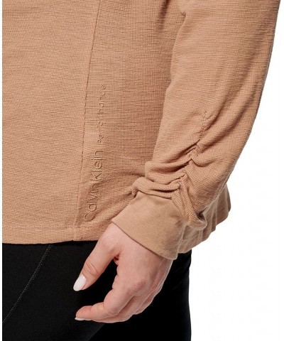 Plus Size Ruched-Sleeve Zip Hoodie Teak $17.78 Jackets